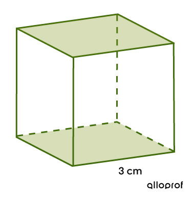 Cube dont les 2 bases sont identifiées pour déterminer l’aire des bases