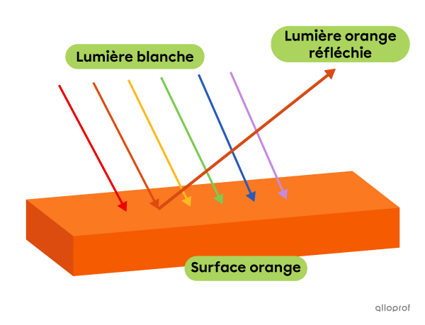 Une surface orange absorbe toutes les couleurs et reflète la lumière orange.